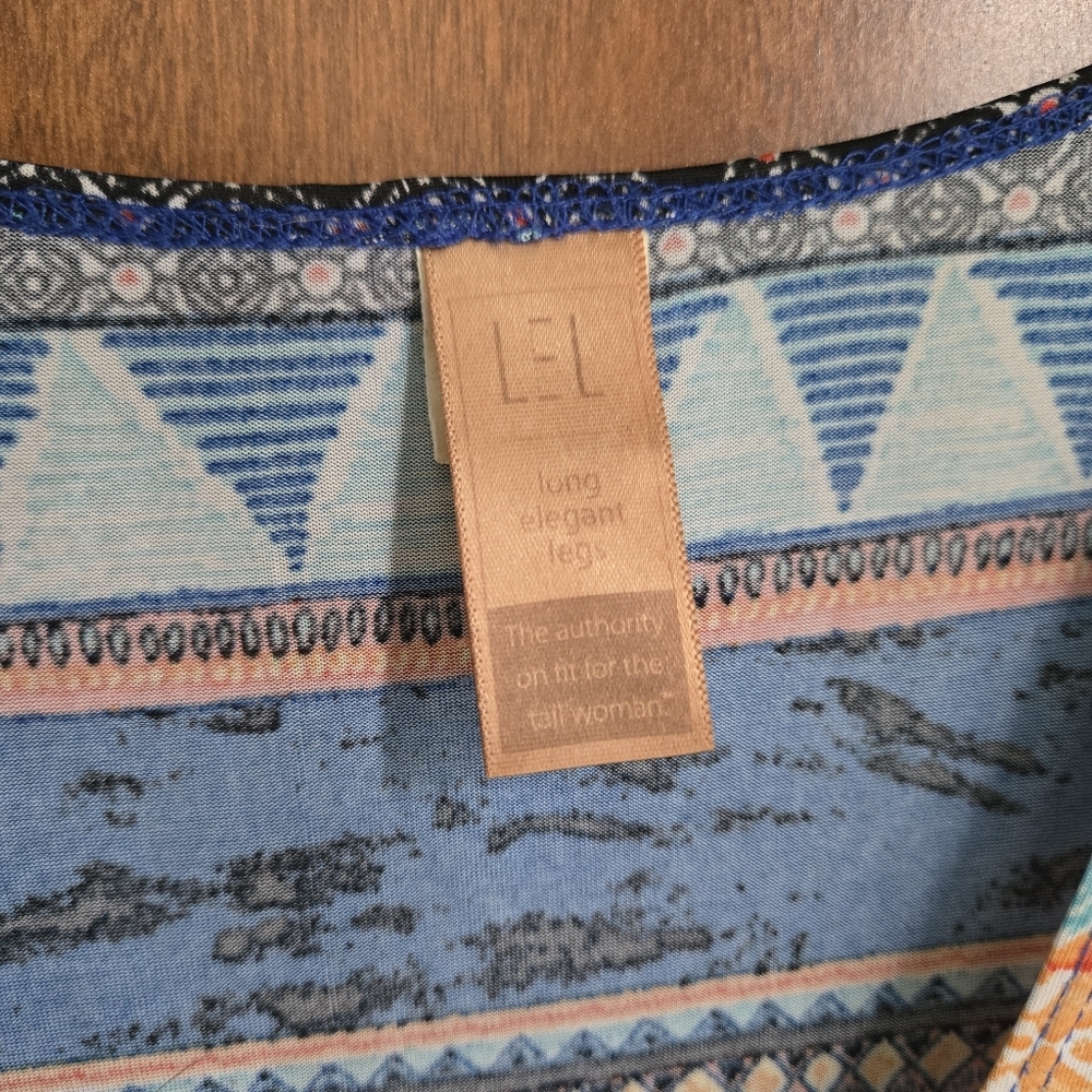 Long Elegant Legs Blue and Orange Multi-Pattern Long Sleeve Top - Picture 3 of 4